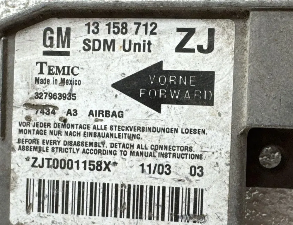 OPEL Meriva 1 generation (2002-2010) Μονάδα ελέγχου SRS 327963935,13158712,ZJT0001158X 34545201