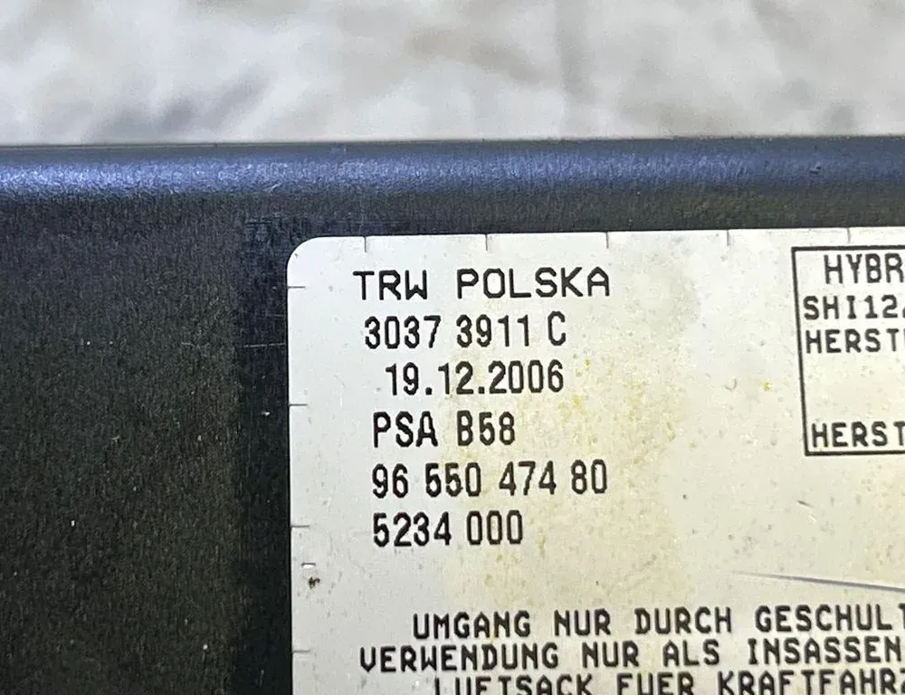 CITROËN C4 Picasso 1 generation (2006-2013) Αερόσακος μπροστινού δεξιού καθίσματος SRS 30373911C,9655047480,5234000 35038204